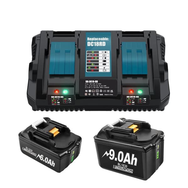 Uppladdningsbart 18V-batteri, alternativ på 9,0Ah, inkluderar 6A-laddare,6Ah 9Ah 6A Laddare