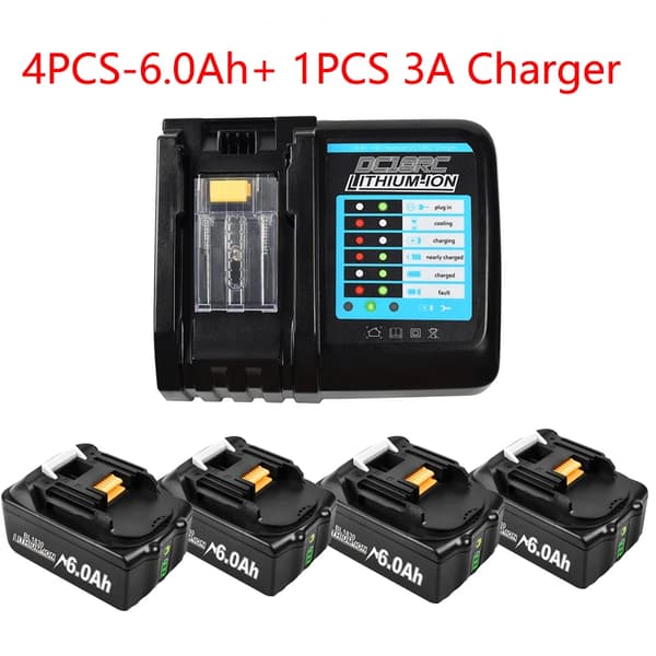 Uppladdningsbart 18V-batteri, alternativ på 9,0Ah, inkluderar 6A-laddare,4 6Ah 3A Laddare
