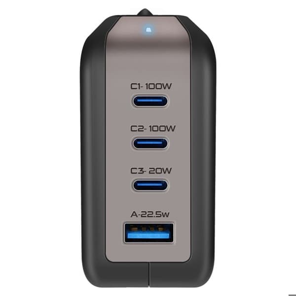 Laddare Sektor GaN 100W med 3x USB-C + USB Snabbladdning Kompakt Swissten Svart