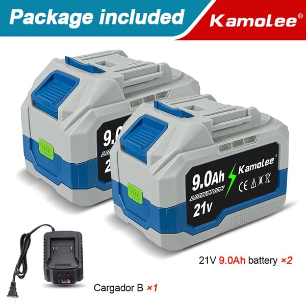 Batteri för elverktyg, 9,0Ah kapacitet, laddare ingår, kompatibel med olika verktyg,EU, 2x9.0Ah Batteri