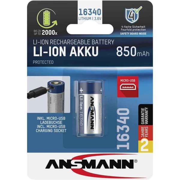 ANSMANN Li-Ion batteri 16340 uppladdningsbart litiumbatteri cr123a litiumbatteri 3,7V