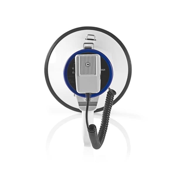 Nedis megafon | Maksimal rekkevidde: 1500 m | Maksimal volumkontroll: 120 dB | Avtagbar Mikrofon | Innebygd sirene | Skulderstropp | Blå / Hvit