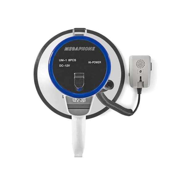 Nedis megafon | Maksimal rekkevidde: 1500 m | Maksimal volumkontroll: 120 dB | Avtagbar Mikrofon | Innebygd sirene | Skulderstropp | Blå / Hvit
