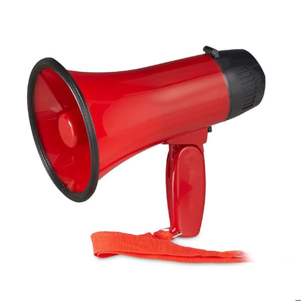 Relaxdays Megaphone Stage Call Horn Vikbart handtag &amp; handrem, högt ljud Roligt plastmegafon 10 watt röd