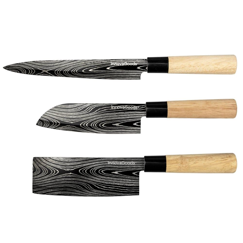 3x Japanske Knive med Etui