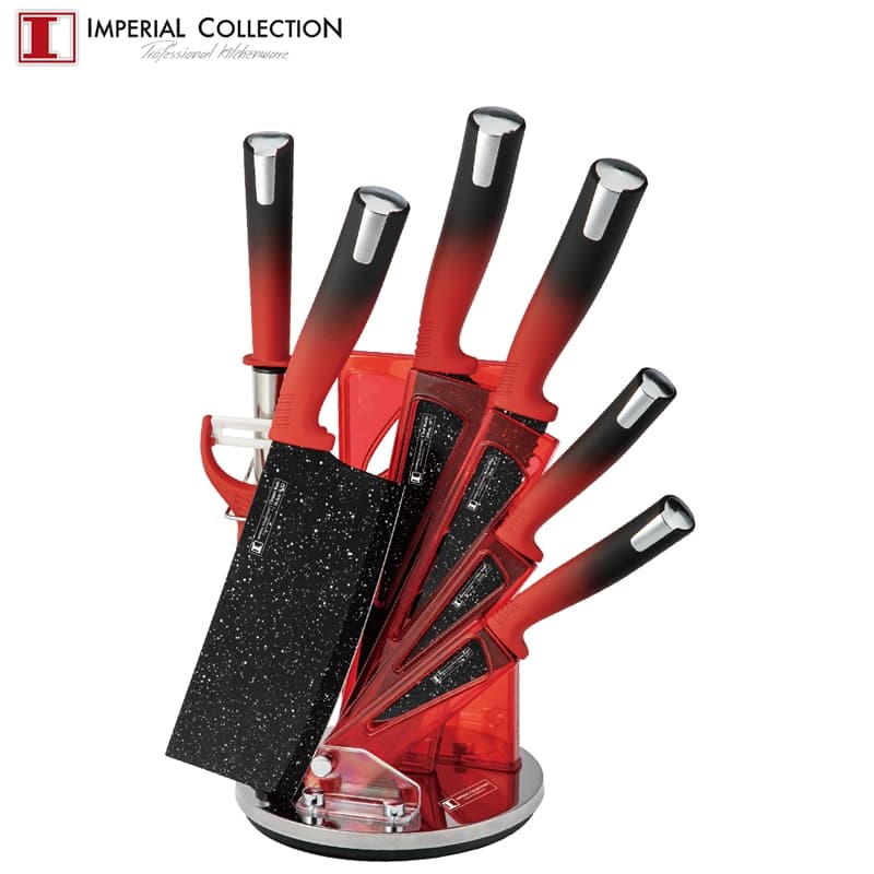 Imperial Collection Professionellt knivset i 7 delar med knivställ, Röd