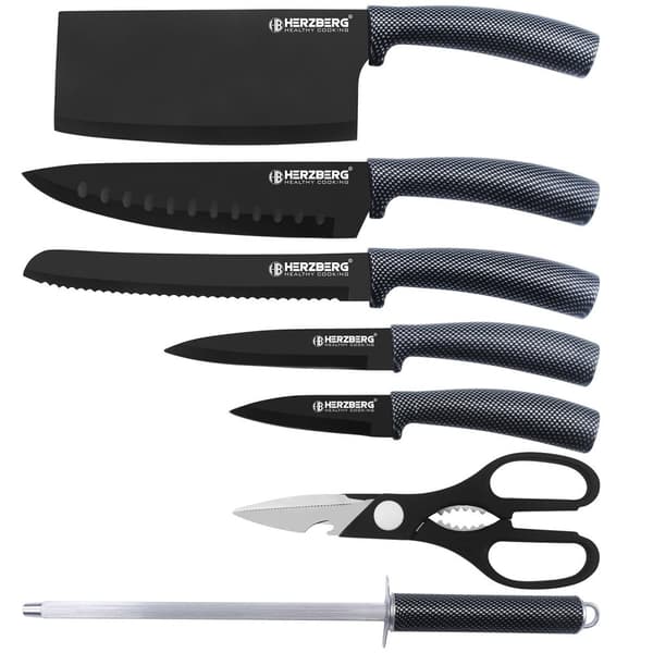 Knivsett med Roterende Stativ, 8 Deler - Karbon
