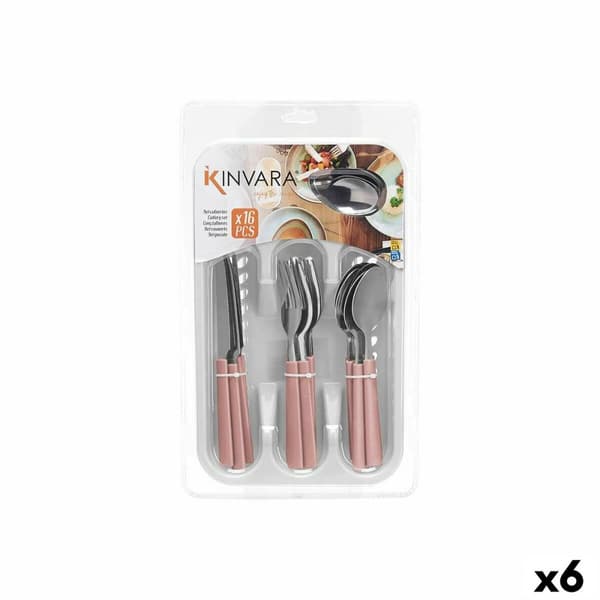 Bestikk-sett Kinvara KT166096-1C-P Rosa Sølv Rustfritt stål Plast (6 enheter)