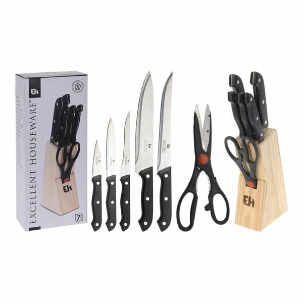 Set med köksknivar och hållare Excellent Houseware Sax 7 Delar Svart Trä Rostfritt stål polypropen