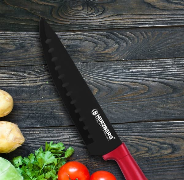 Herzberg knivsæt med 8 dele og akrylstativ - rød