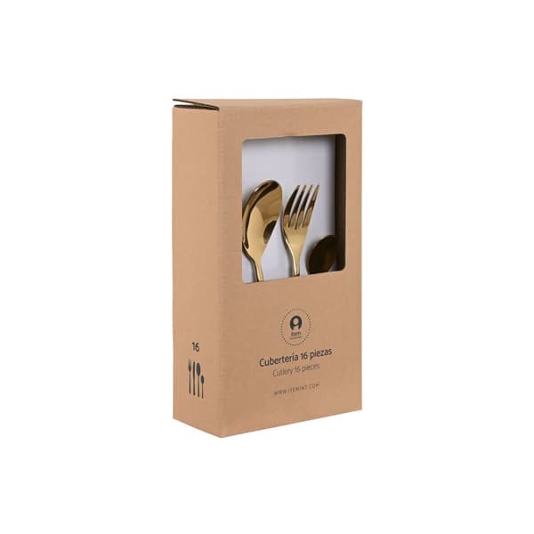 Bestik Home ESPRIT Gylden Rustfrit stål 1,8 x 0,8 x 23,5 cm 16 Dele