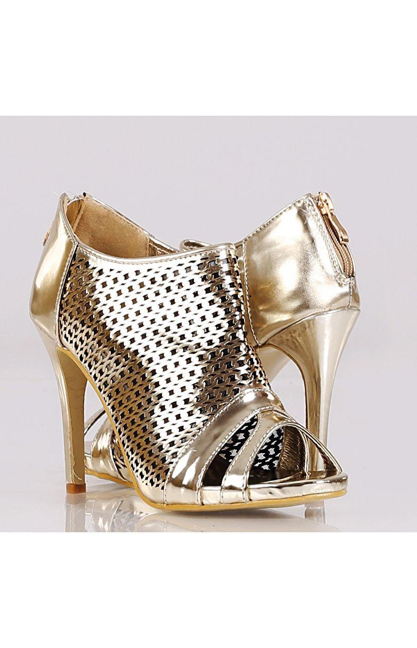 Gennembrudt guld støvler - peep toe guld, 40