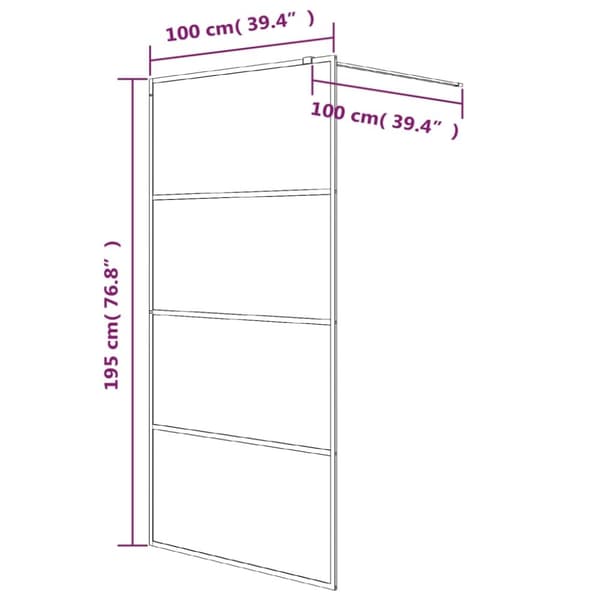 vidaXL Duschvägg svart 100x195 cm halvfrostat ESG-glas