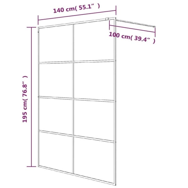 vidaXL brusevæg 140x195 cm halvmatteret sikkerhedsglas sort
