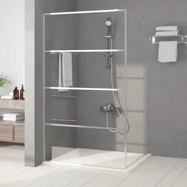 vidaXL brusevæg 115x195 cm klart sikkerhedsglas sølvfarvet