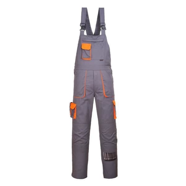 Cotte à Bretelles - PORTWEST - Texo Contrast - Grå med orange fickor - 60 % bomull - 40 % polyester