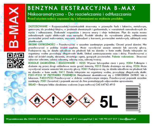 Hajuton poistobensiini B-MAX 5L