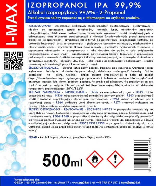 Isopropylalkohol Isopropanol IPA I-MAX 99,9% Spray 500ML