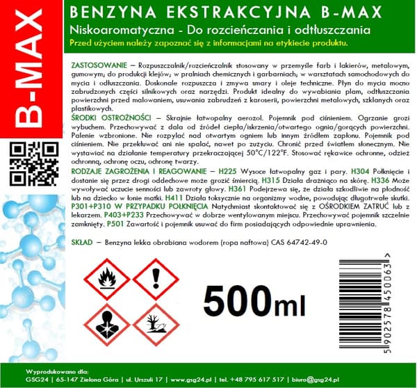 Ekstraktiv benzin i aerosol B-MAX Spray 500ML