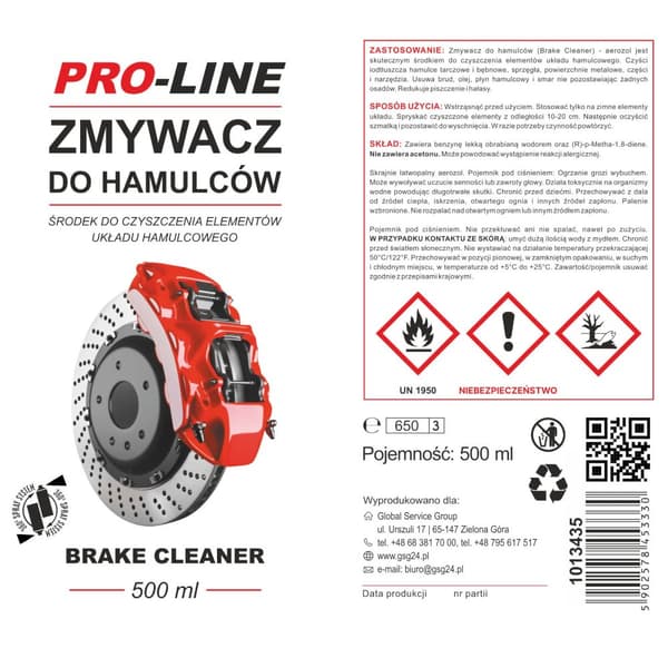 Jarru- ja jarrujärjestelmän puhdistusaine PRO-LINE spray 500 ml