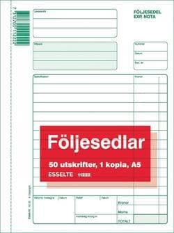 Blankett Följesedlar A5 med kopia (112 22) 2x50 blad 1/fp