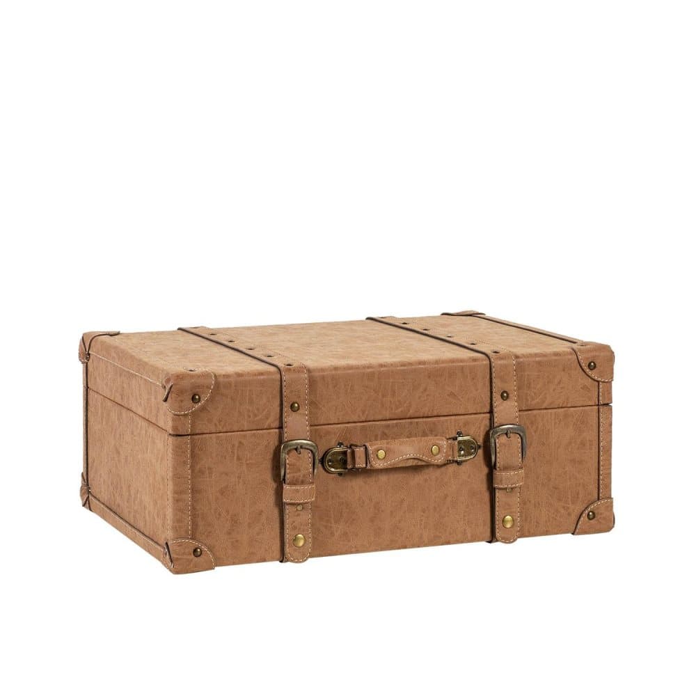 Sisustusarkku OSWALD, M: 58x37xH22cm, materiaali: puu / keinonahka: ruskea, kulmat/ hihnat - ruskeat