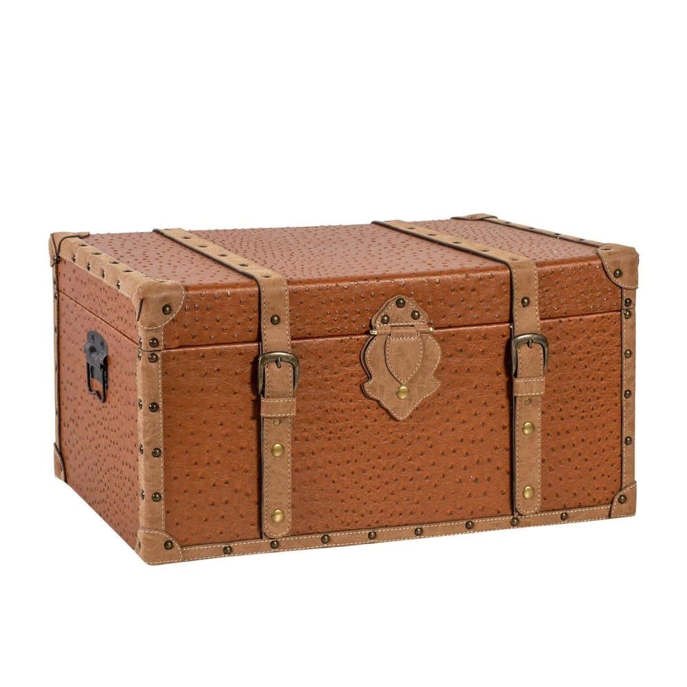 Arkku OSCAR 68x40xH35cm, materiaali: puu / keinonahka: ruskea, kulmat/hihnat: ruskea