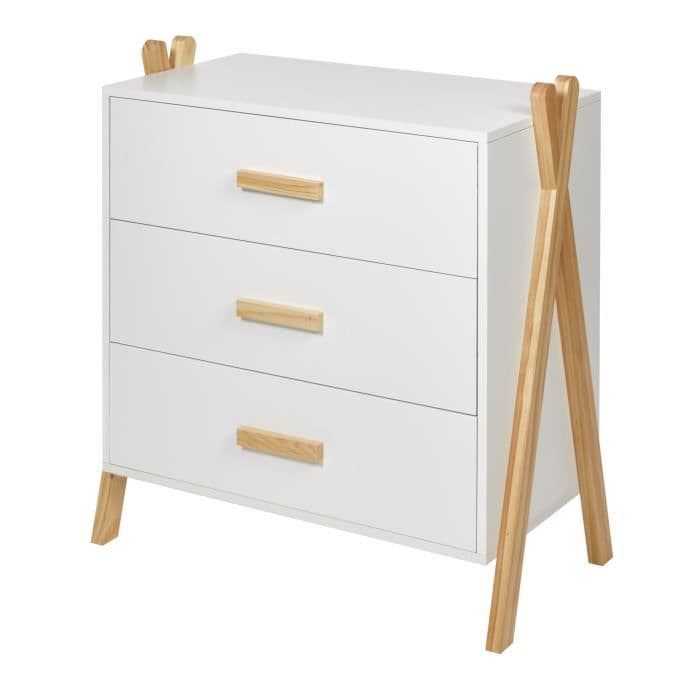 AMAROK lasten lipasto - massiivimänty ja MDF - valkoinen / luonnollinen - pohjoismainen tyyli - L 46 cm