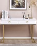 Miniatyrbild 2 av 10: Avlastningsbord Vit 2 Lådor med Ringdraghandtag Guld Metallbas Hemmakontor Accentbord Sovrum Glam Stil