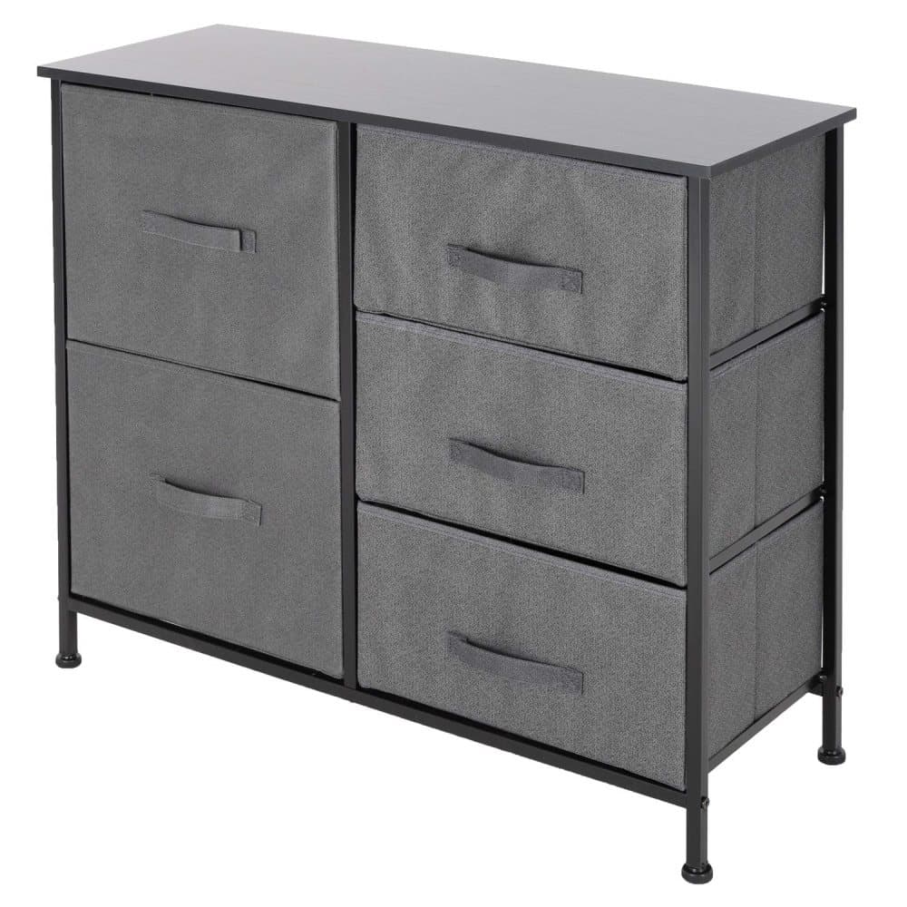 ML-Design låda skåp, byrå gjorda av tyg med fem lådor, 80x30x70 cm, grå, svart metallhylla / MDF-skiva, hyllsystem Klädförvarings låda skåp