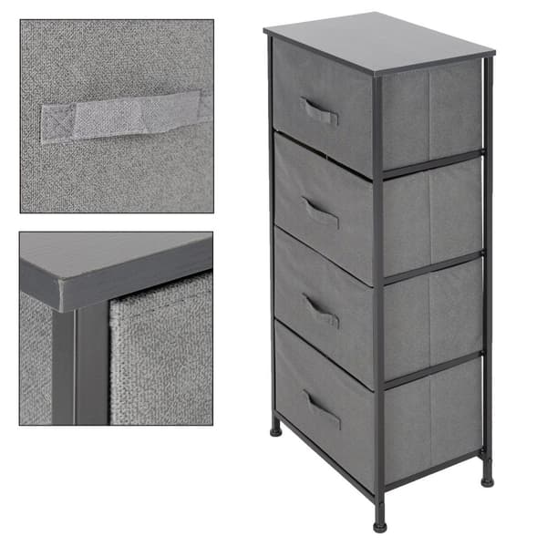 ML-Design skuffeskab, kommode fremstillet af stof med fire skuffer, 45x30x94 cm, grå, sort metal hylde / MDF-plade, hyldesystem Tøj opbevaring skuffe