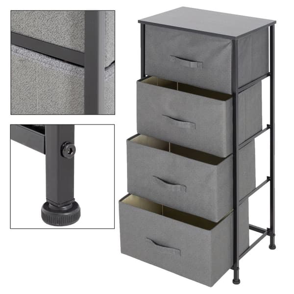 ML-Design skuffeskab, kommode fremstillet af stof med fire skuffer, 45x30x94 cm, grå, sort metal hylde / MDF-plade, hyldesystem Tøj opbevaring skuffe