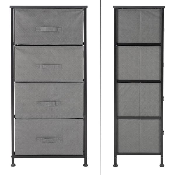 ML-Design skuffeskab, kommode fremstillet af stof med fire skuffer, 45x30x94 cm, grå, sort metal hylde / MDF-plade, hyldesystem Tøj opbevaring skuffe
