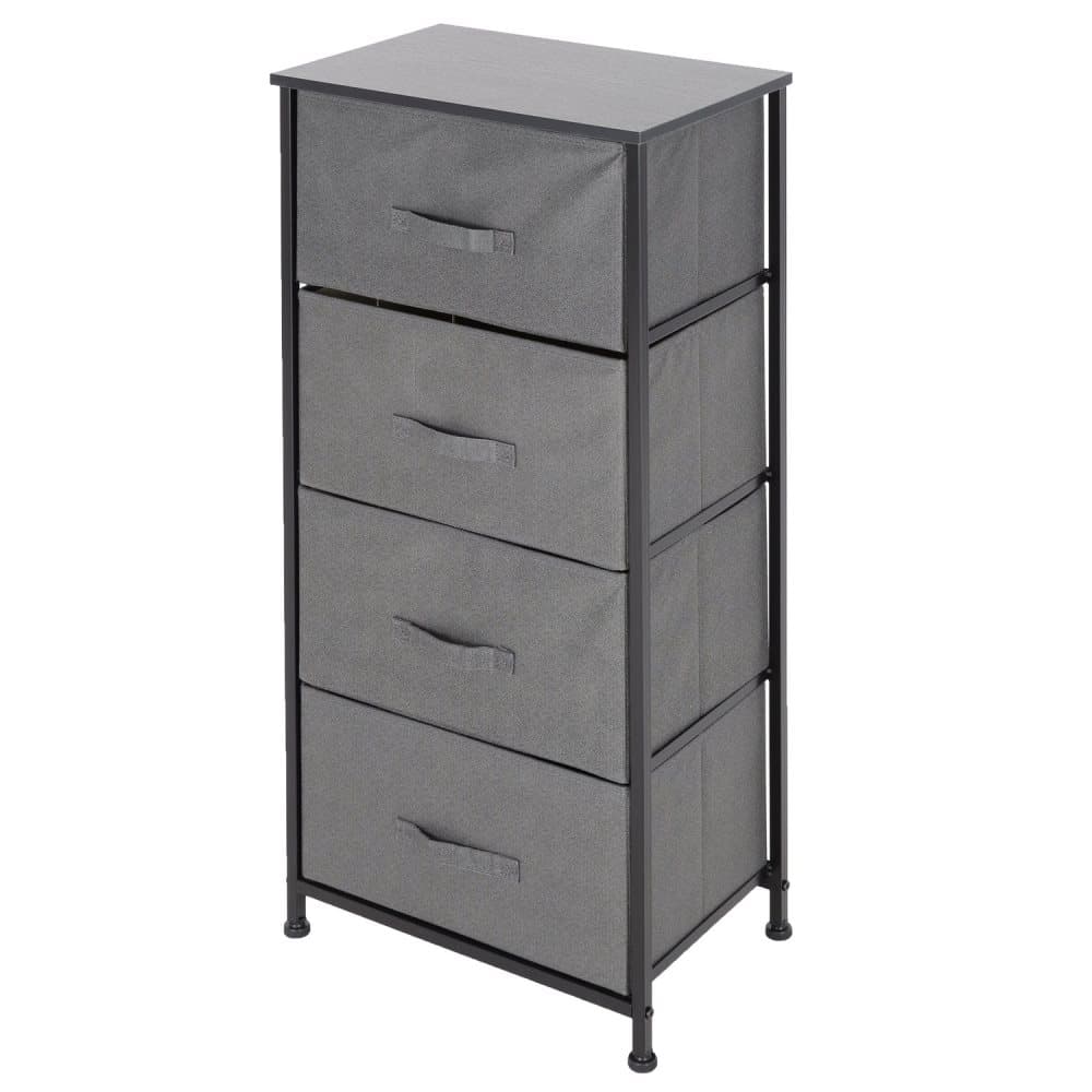 ML-Design låda skåp, byrå gjorda av tyg med fyra lådor, 45x30x94 cm, grå, svart metallhylla / MDF-skiva, hyllsystem Klädförvarings låda skåp