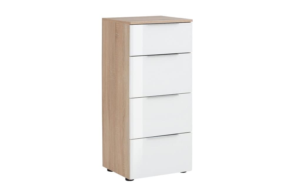 DENSBORN Byrå 45x40 4 Lådor Ljusbrun/Vitt Glas