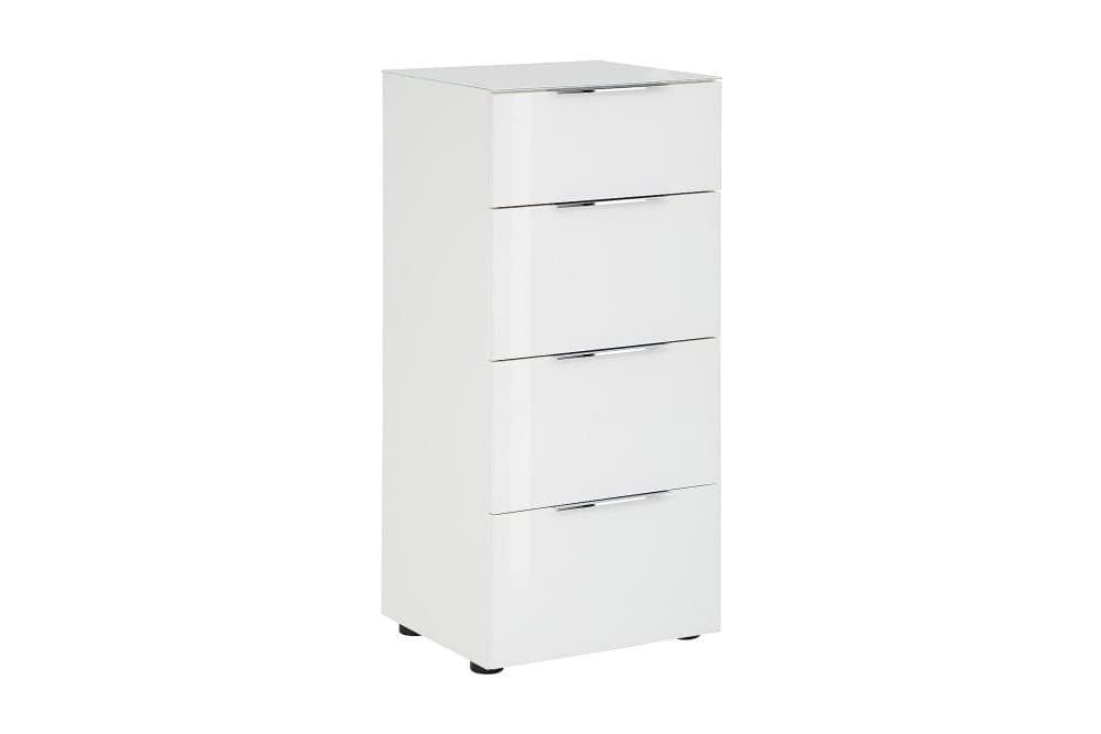 DENSBORN Byrå 45x40 cm 4 Lådor Matt Vit/Vitt Glas