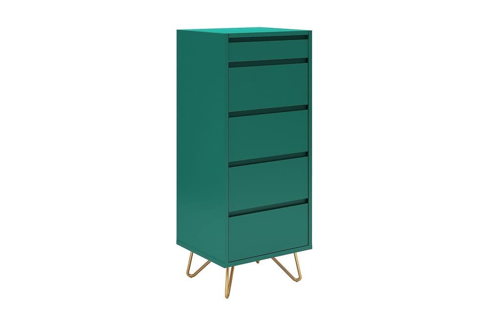 PIATTI Byrå 40x45 cm 4 Lådor + Hylla med Spegel Grön/Mässing