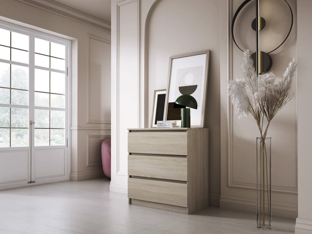 3xEliving Snygg, rymlig byrå Demii 3 lådor 70cm, perfekt för vardagsrummet, kontoret, sovrummet