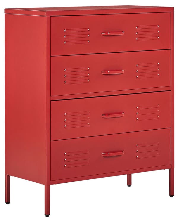 Lipasto punainen 80 x 102 x 40 cm teräs 4 laatikkoa jalkatapit industriaalinen moderni