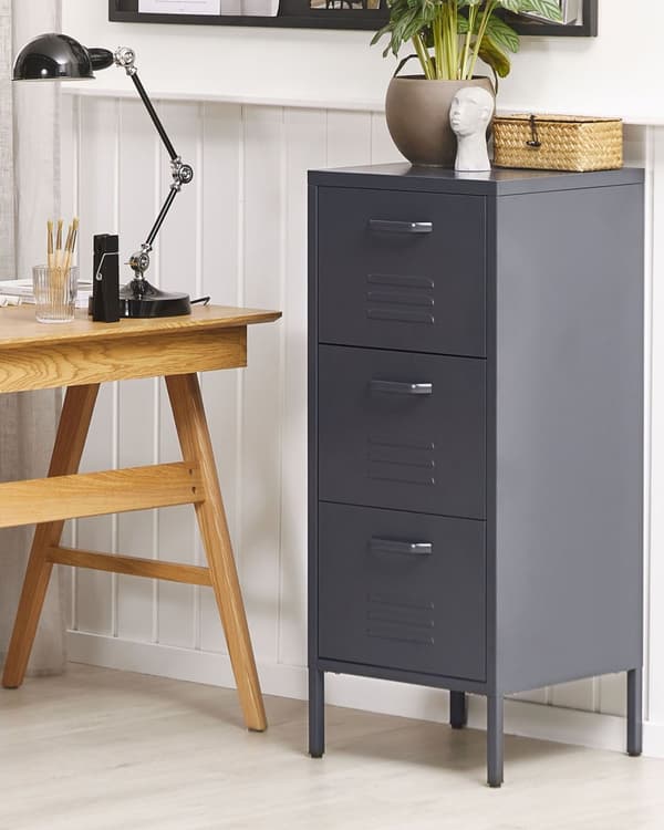 Laatikosto musta 43 x 103 x 40 cm teräs matta 3 laatikkoa teollinen E-pinnoite