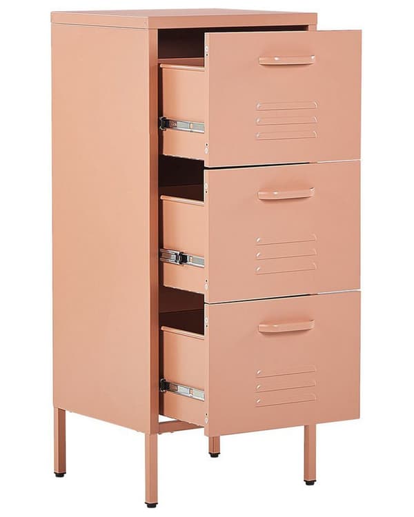 Laatikosto persikanpunainen 43 x 103 x 40 cm teräs matta 3 laatikkoa teollinen E-pinnoite
