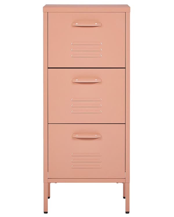 Laatikosto persikanpunainen 43 x 103 x 40 cm teräs matta 3 laatikkoa teollinen E-pinnoite
