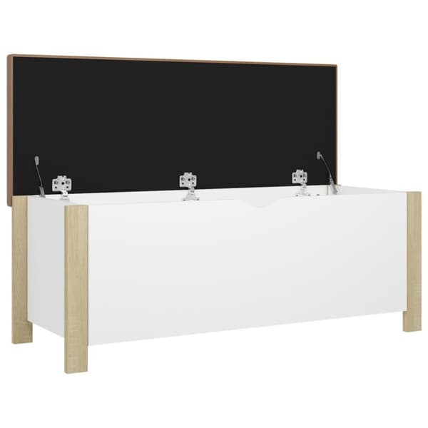 vidaXL opbevaringskasse m. hynde 105x40x45 cm spånplade hvid sonoma-eg