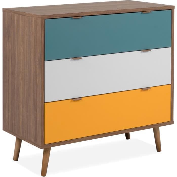 Byrå 03A Trevis - 3 lådor - Metall och massivt trä - 80 x 40 x 80 cm