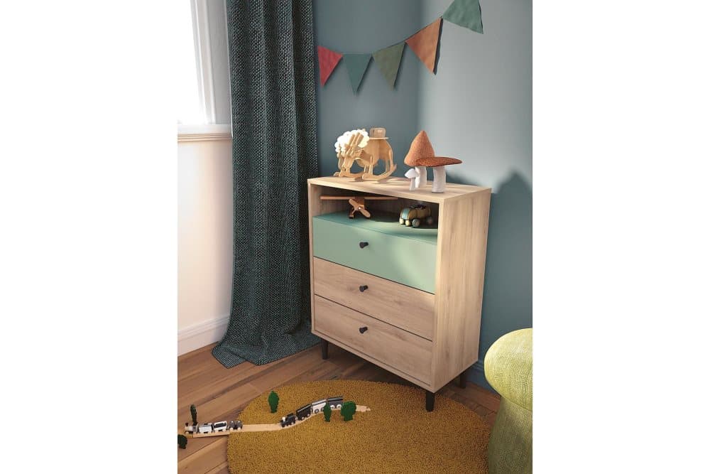 MOGLYR Byrå 3 Lådor 61x29 cm Natur/Turkos