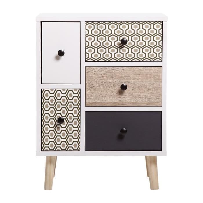 5-lådors förvaringsskåp - I spånskiva med massiva gummiträben - PARMES