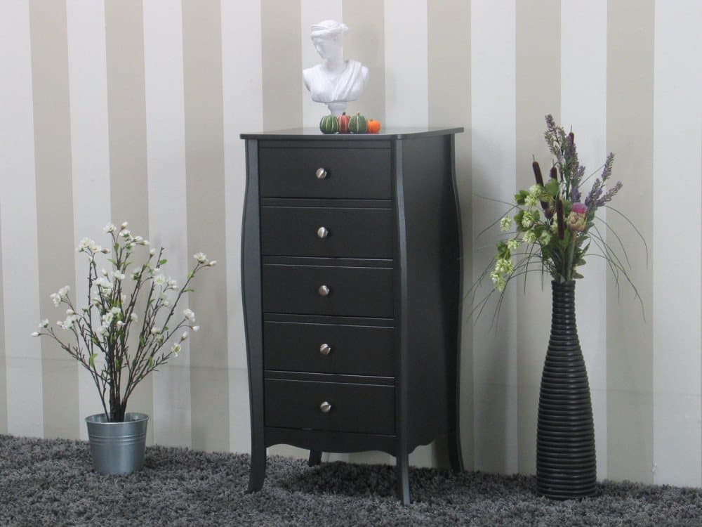 Baroque byrå med 5 lådor i koksgrå, bredd 51 cm och höjd 102 cm.