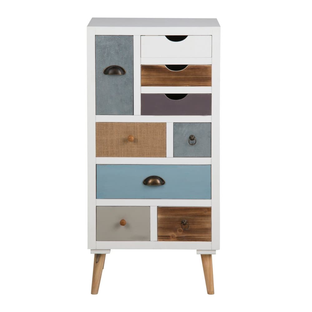 Thames byrå vit med 9 olikfärgade lådor. Levereras monterad.