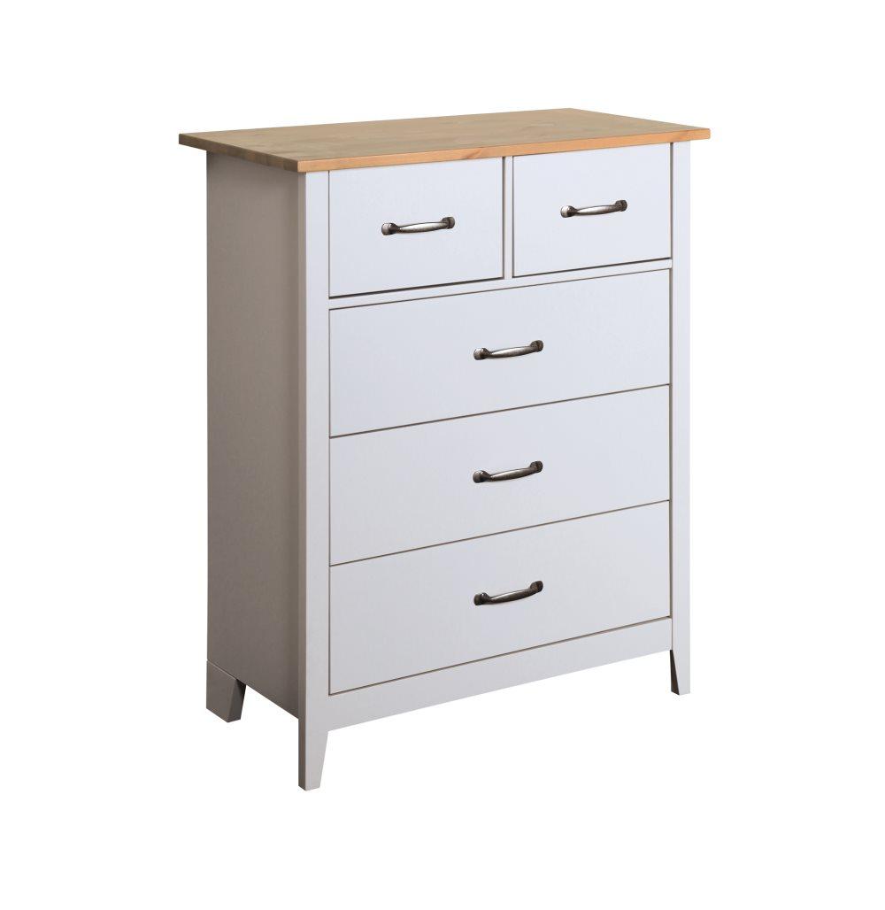 Nord byrå 3 och 2 lådor ljusgrå och betsad.