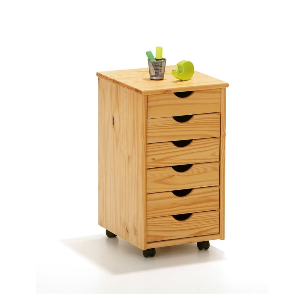 Nilar byrå dokumentskåp med hjul, 6 lådor natur.